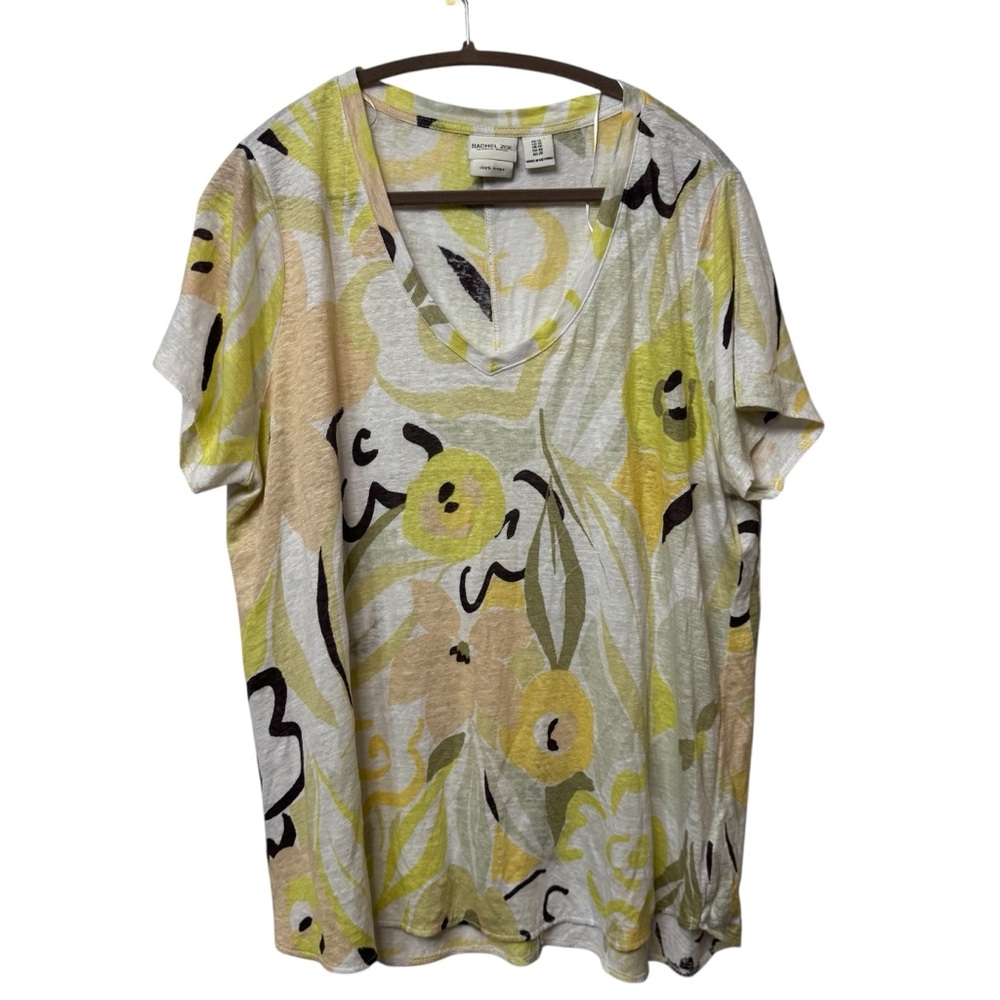 Rachel Zoe Yellow Floral V-Neck Short Sleeve Top